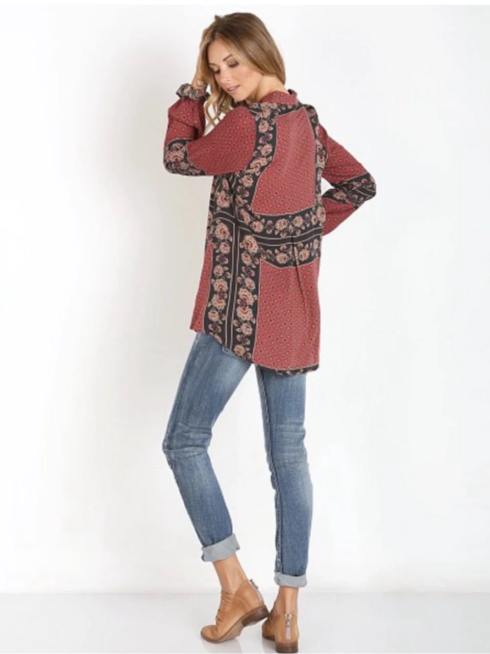 Free People Dobby Changing Times Floral Print V-Neck Blouse Size Large